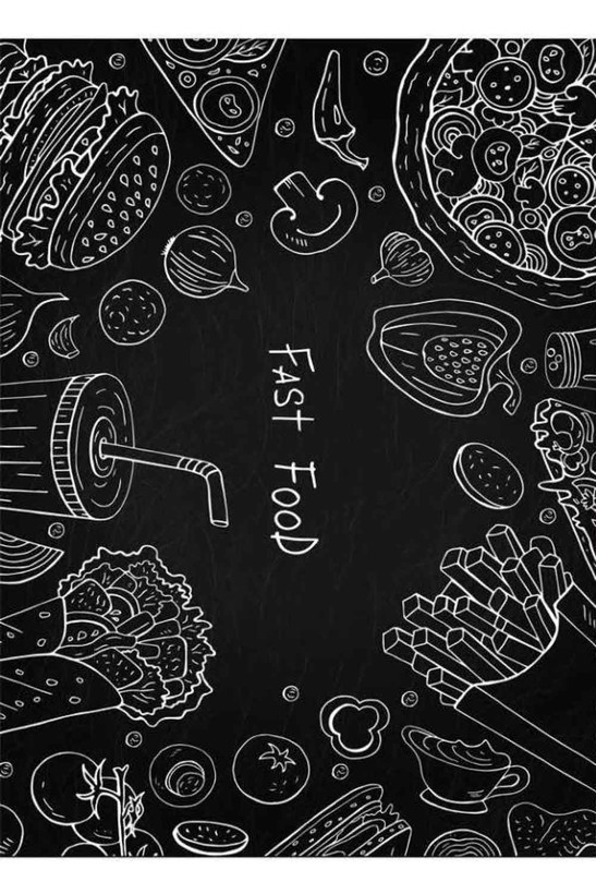 فرشینه آشپزخانه طرح فست فود زمینه مشکی کد ۷۰۲۹