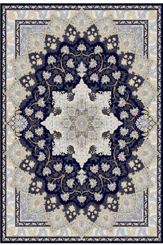 فرشینه طرح سنتی ایرانی تیره حاشیه خاکستری کد ۹۰۱۰