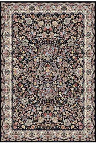 فرشینه طرح سنتی ایرانی مشکی با گل های رنگی کد ۹۰۱۲