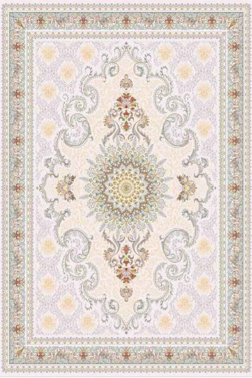 فرشینه طرح سنتی  رنگ روشن کرم طوسی کد ۹۰۷۴