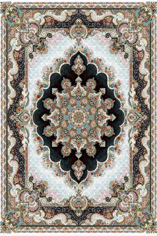 فرشینه طرح سنتی رنگ سفید مشکی کد ۹۰۱۲۷