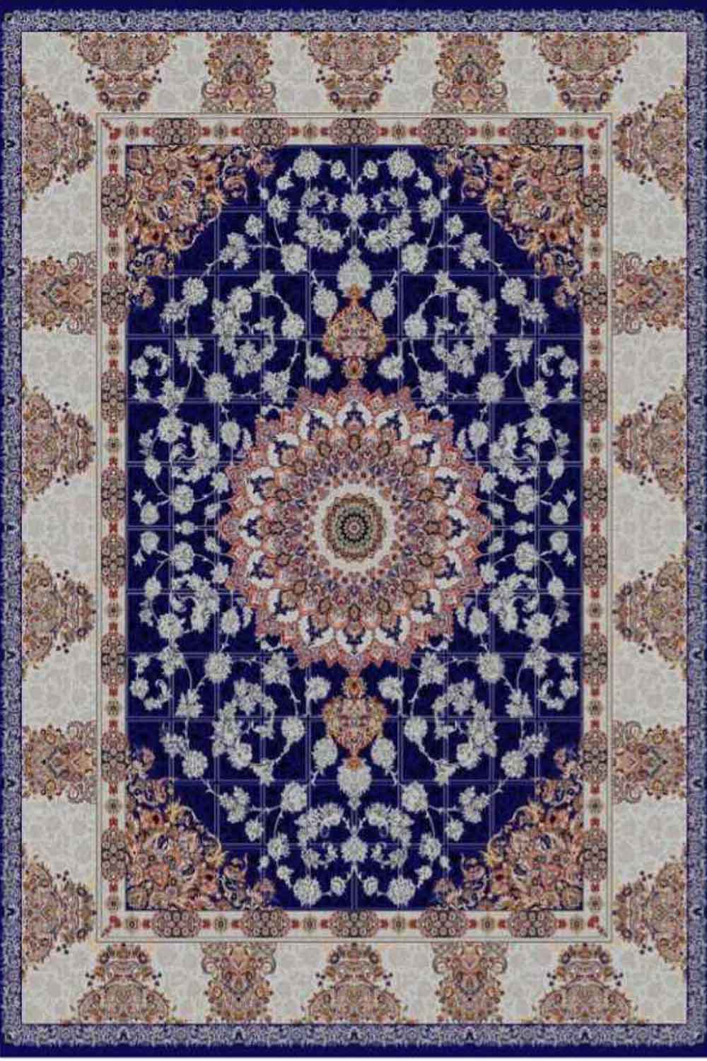 فرشینه طرح سنتی رنگ آبی سرمه ای کد ۹۰۱۳۹