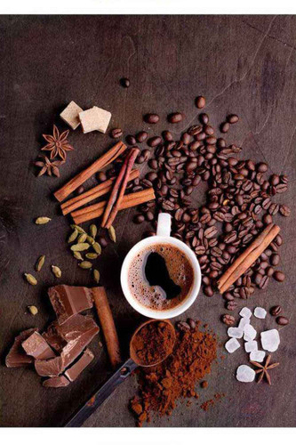 فرشینه آشپزخانه طرح یک فنجان قهوه و دانه های قهوه و دارچین و شکلات کد ۷۰۱۳۵