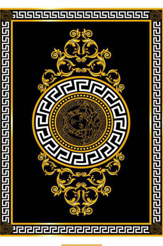 فرشینه مدرن طرح ورساچه مشکی زرد طلایی کد۸۰۵۷