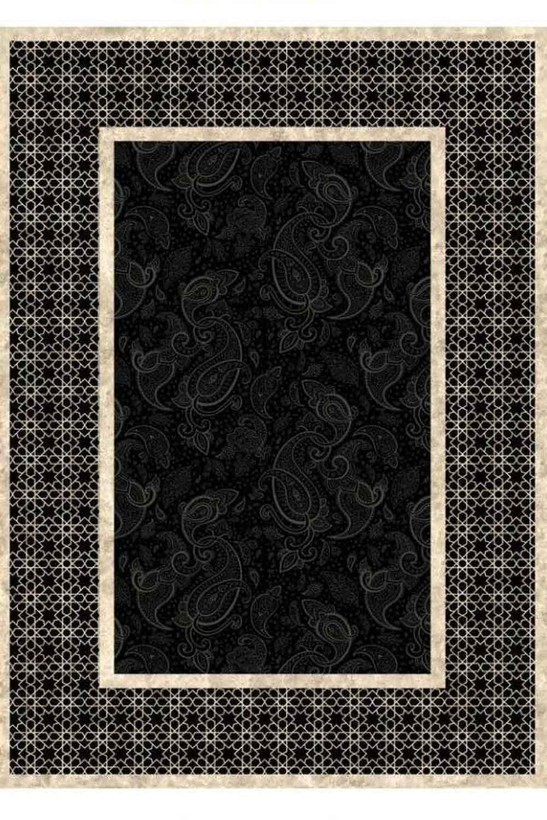 فرشینه مدرن رنگ مشکی زمینه بته جقه ایرانی