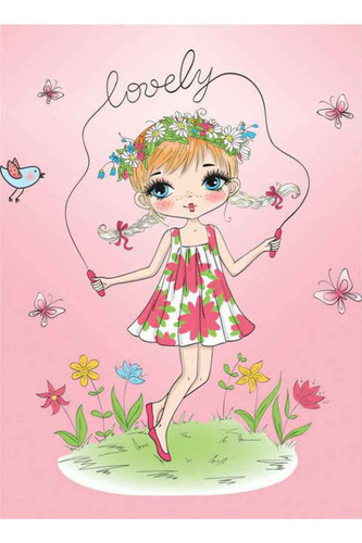 فرشینه اتاق کودک طرح دختر بامزه در حال طناب بازی زمینه صورتی کد ۶۰۰۲