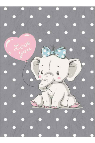 فرشینه اتاق کودک طرح فیل بامزه با بادکنک قلبی با زمینه طوسی خاکستری کد ۶۰۲۹